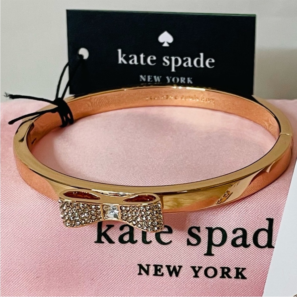 NWT Kate Spade Ready Set Bow Pave Bow Bangle Rose gold.